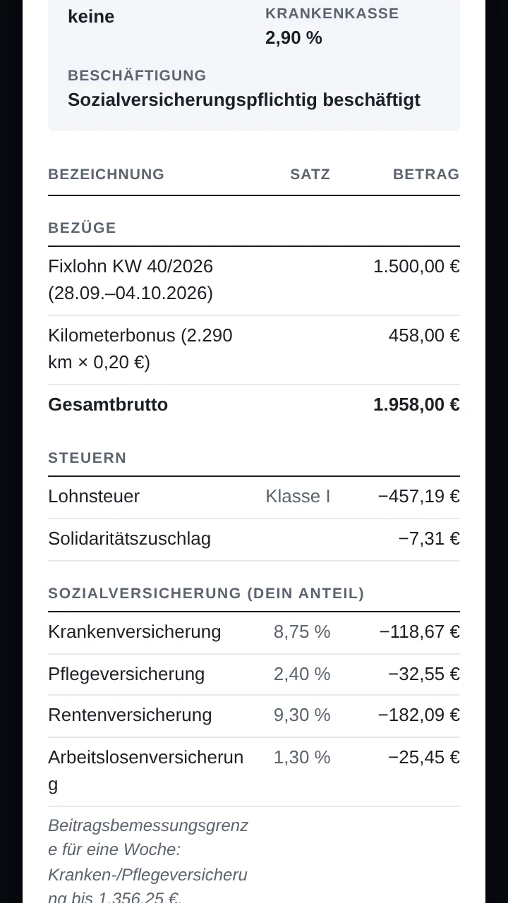 Lohnabrechnung im NordCargo Fahrerportal